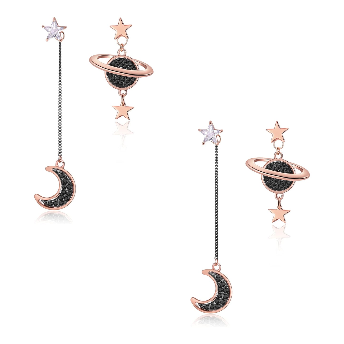 Aretes Estrella y Luna Oro Rosa