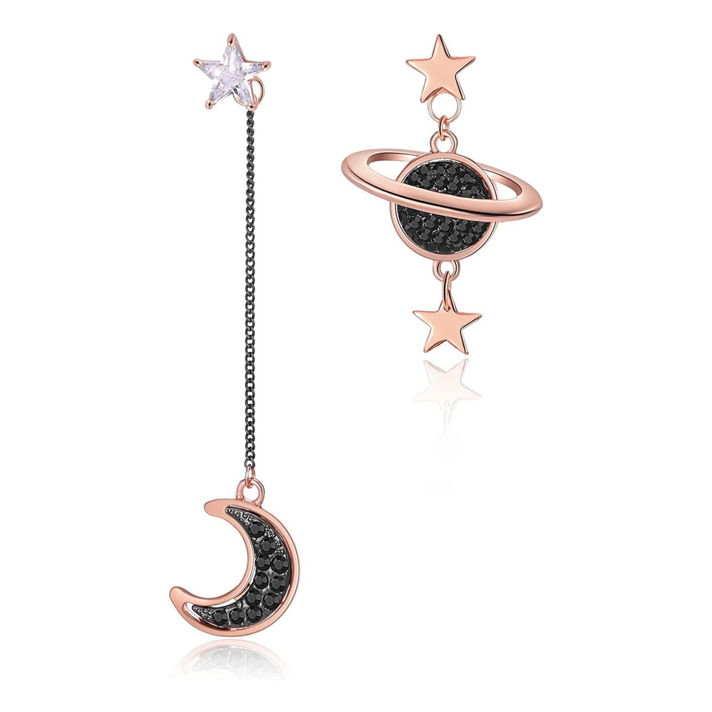 Aretes Estrella y Luna Oro Rosa